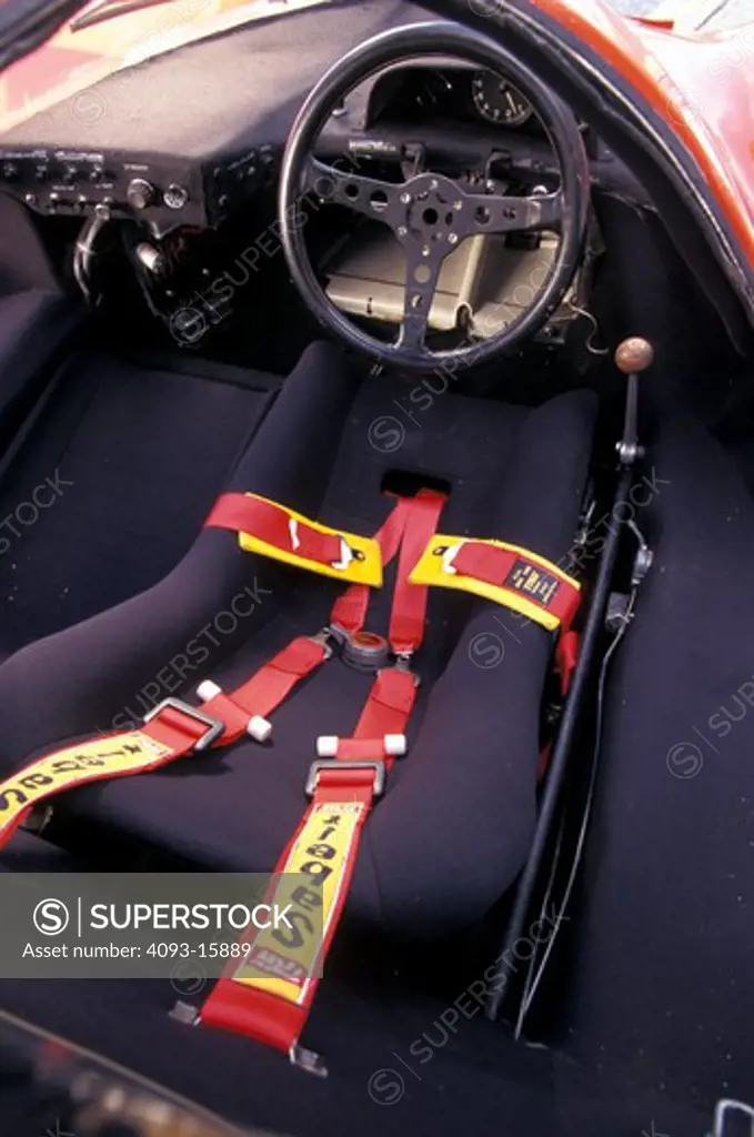 interior detail Porsche 1970 Le Mans winner 956/962 917-009 seat belt gear shift seat steering wheel right hand drive race car