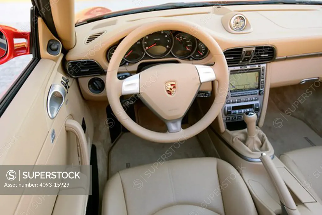 interior Porsche 911 Carrera 2006 tan leather seats steering wheel dashboard gauges