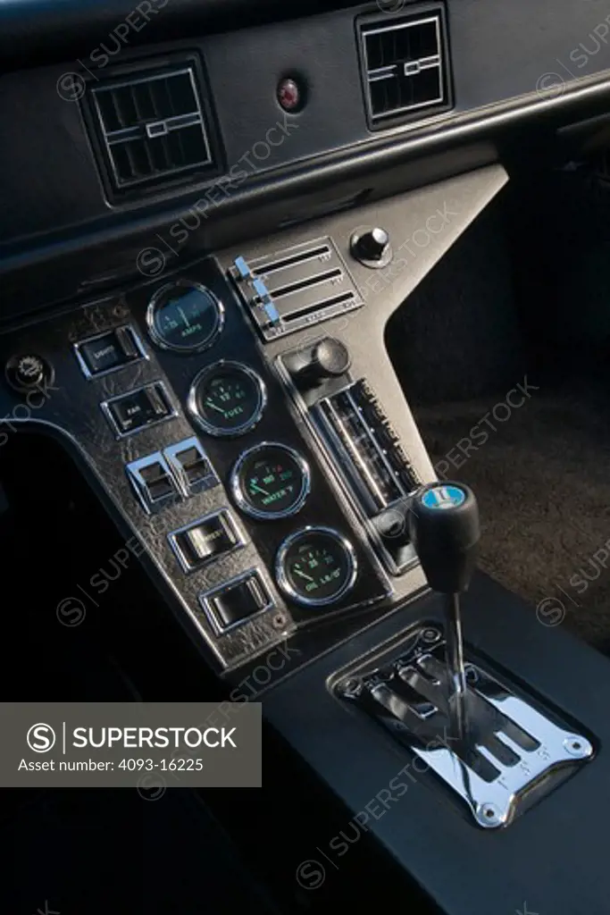 interior DeTomaso Pantera 1970s gauges shifter gear lever black