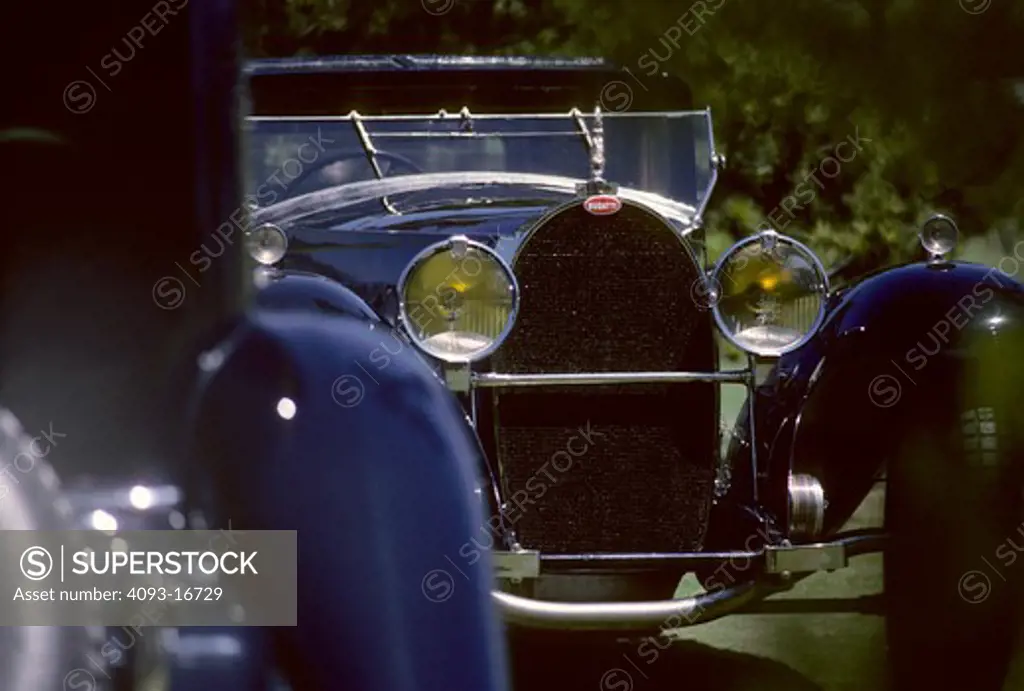 Bugatti Royale Type 41 beauty detail nose. The Bugatti Type 41, better known as the Royale, is one of the most extreme luxury cars ever built. It was enormous, with a 4300 mm (169.3 in) wheelbase and 6.4 m (21 ft) overall length. It weighed approximately 3175 kg (7000 lb) and used a massive 12.7 L (12763 cc/778 in¬) straight-8. All six production Royales still exist (the prototype was sadly destroyed in an accident in 1931), and each wears a different body, some having been rebodied several tim