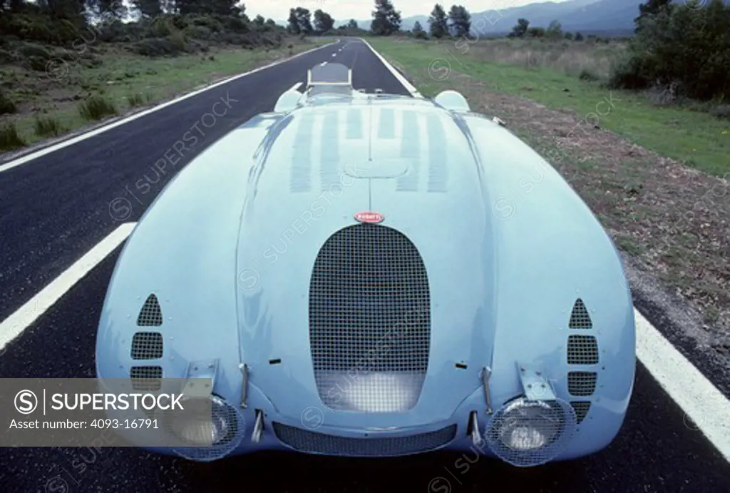 Bugatti Type 57 tank beauty front nose. In 1936 the famous Type 57 G (a lightened S chassis) with streamlined Tank bodywork won the French Grand Prix. A year later a similar car won the Le Mans 24-hour race.