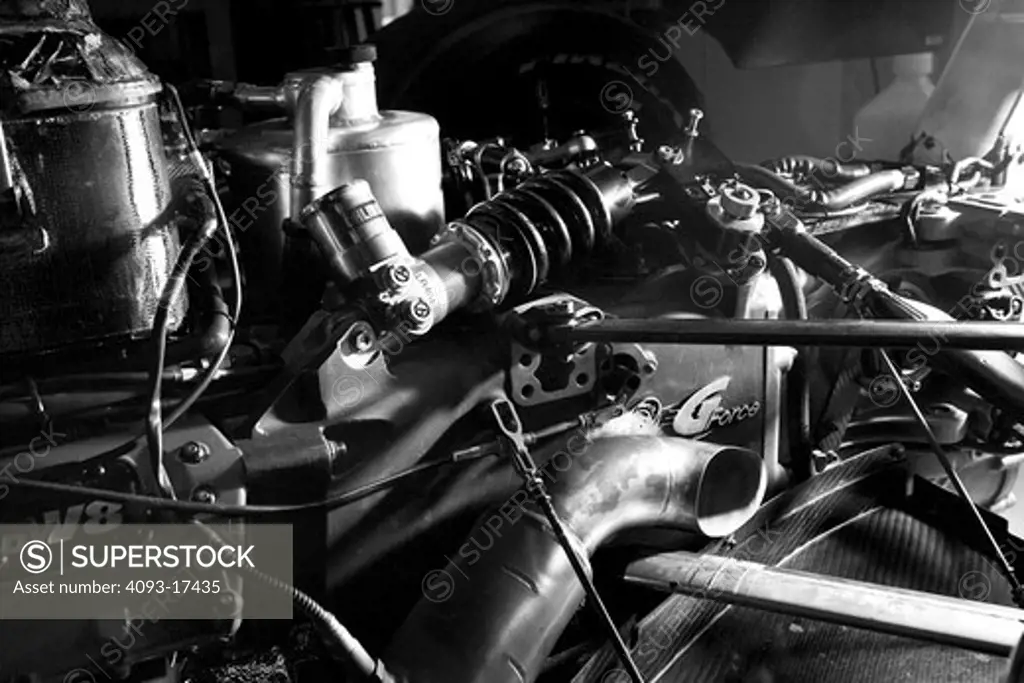 Engine from a formula one race car f1 formula 1 race racing black and white classic