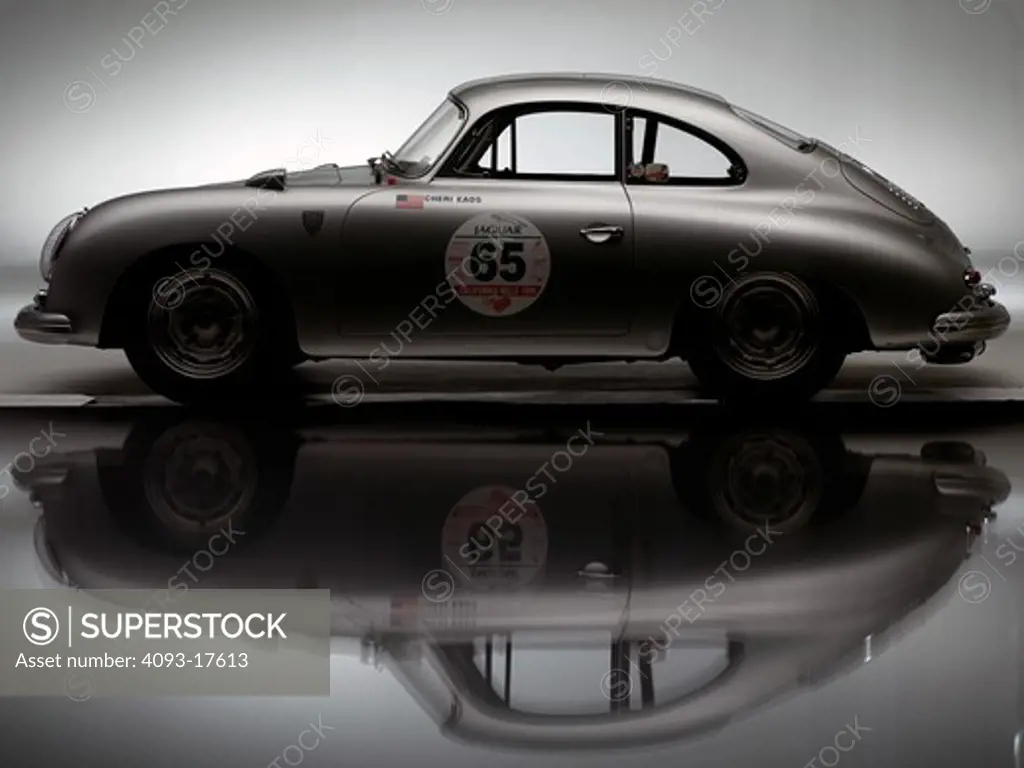 Profile view of a 1958 Porsche 356 GT silver photographed in the studio. The Porsche 356 was a sports car produced from 1948 through 1965. It was Porsche's first production automobile. The 356 name denotes that it was Porsche's 356th project. The 356 was the first production sports car bearing the Porsche name.12 However, before the war designer Ferdinand Porsche also created the Type 64 as well as a mid-engine prototype called Number 1, which has led to some debate as to the first Porsche a
