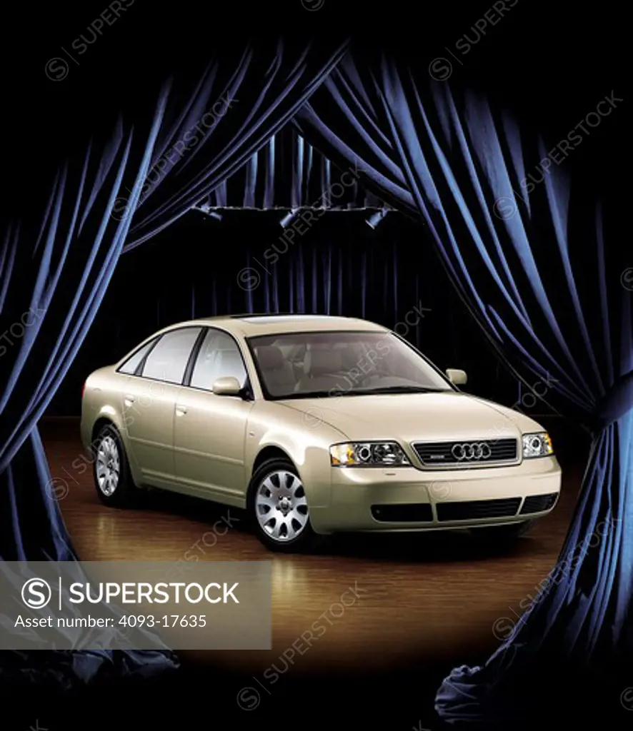 2001 Audi A6 3/4 front view on a theatrical stage set