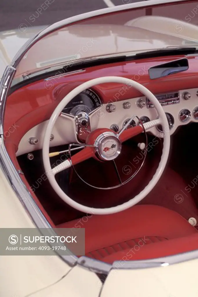 interior detail Corvette 1953 red steering wheel street