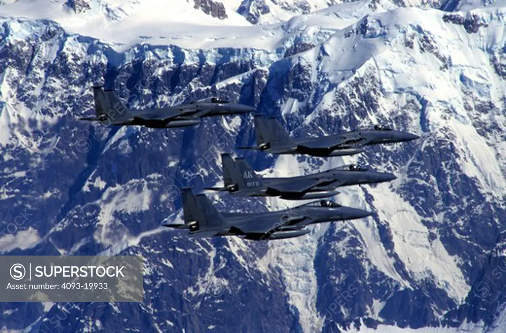 Military Jets Fixed Wing Boeing Aviat Airplanes F-15C Eagle air superiority fighter formation winter