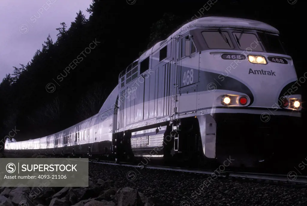 Amtrak Cascades 468 Talgo F59 passenger diesel powered electric locomotive street