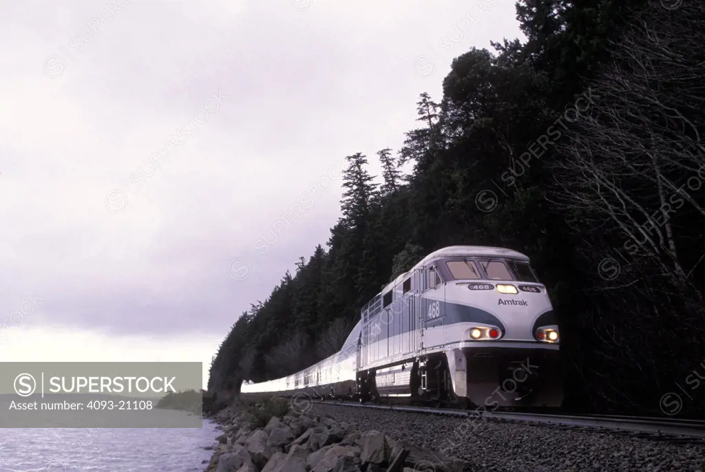 Amtrak Cascades 468 Talgo F59 passenger diesel powered electric locomotive coast street