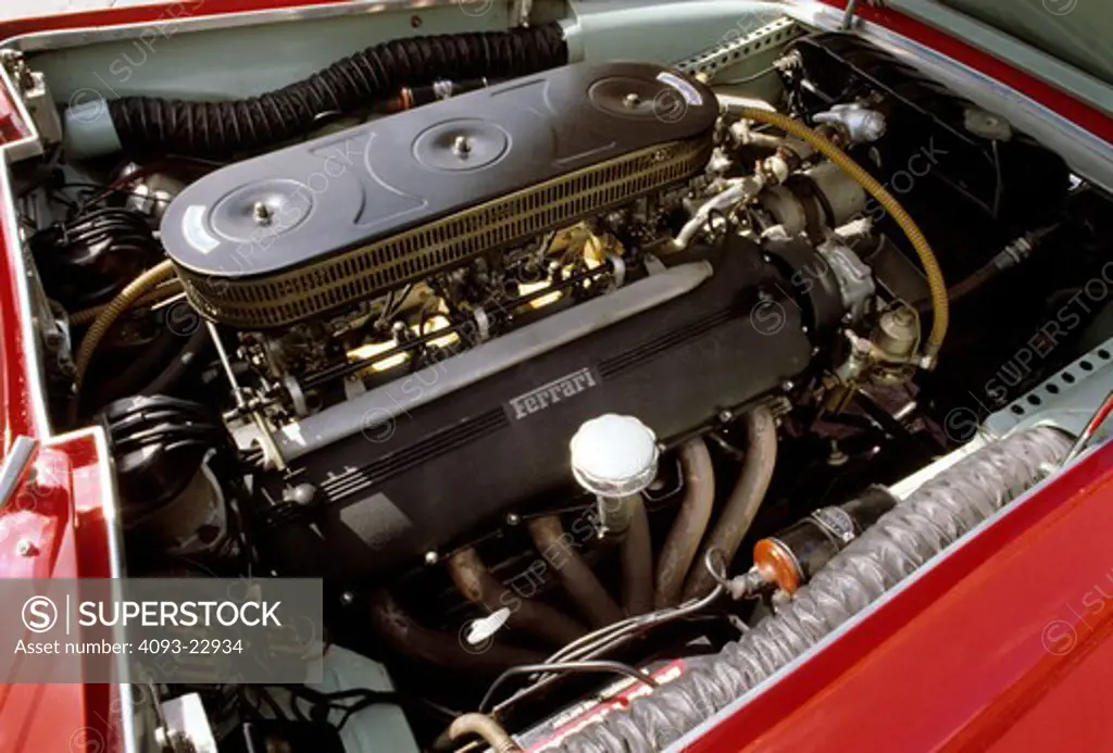 detail Ferrari 410 Superamerica 1955 1950s valve cover oil cap air cleaner header exhaust manifold