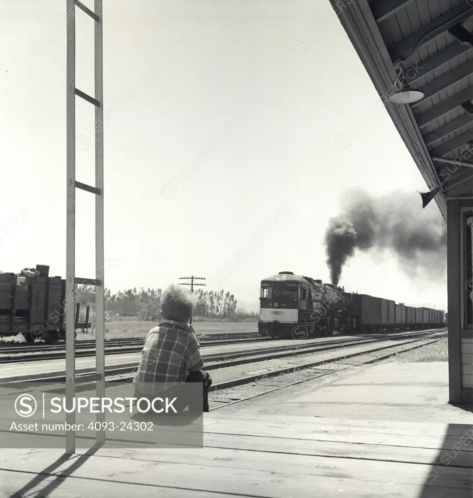 Southern Pacific AC-9 4882 steam locomotive station platform period boy kid 1950s nostalgia street