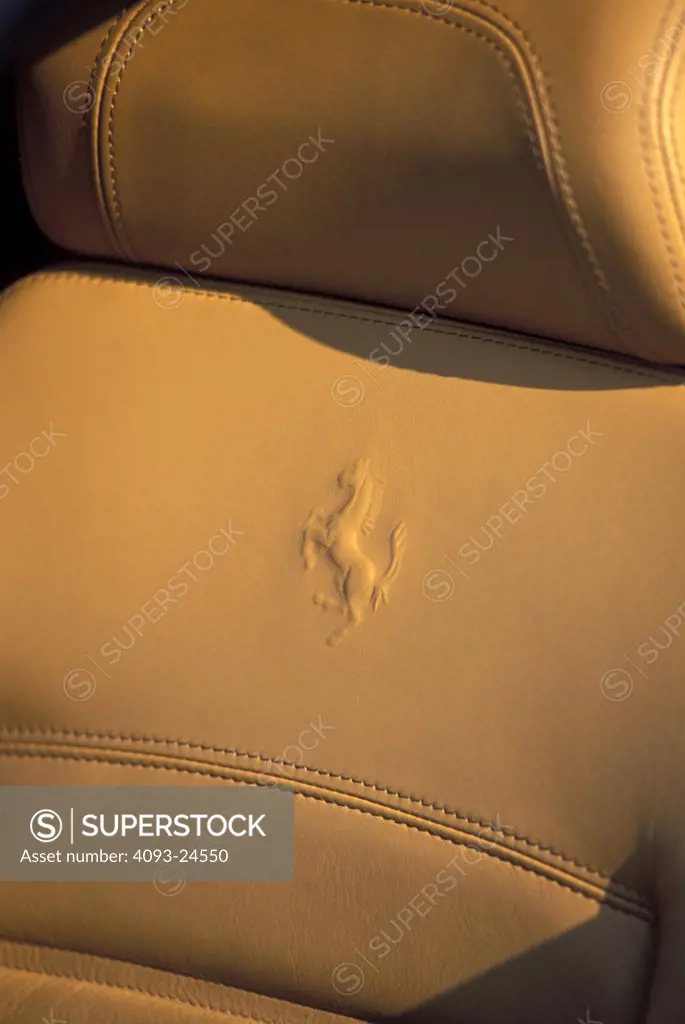interior detail Ferrari F355 1995 tan leather seat prancing horse logo 1990s