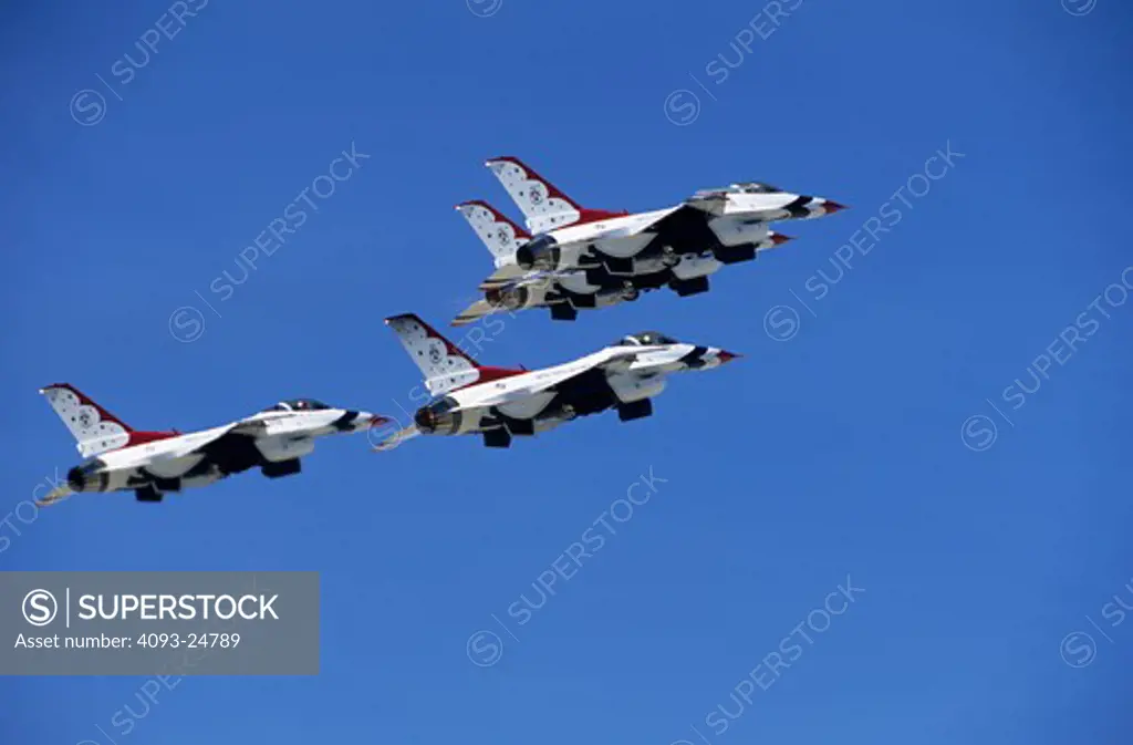 USAF Thunderbirds Flight Demonstration Team four-ship F-16 diamond on takeoff.