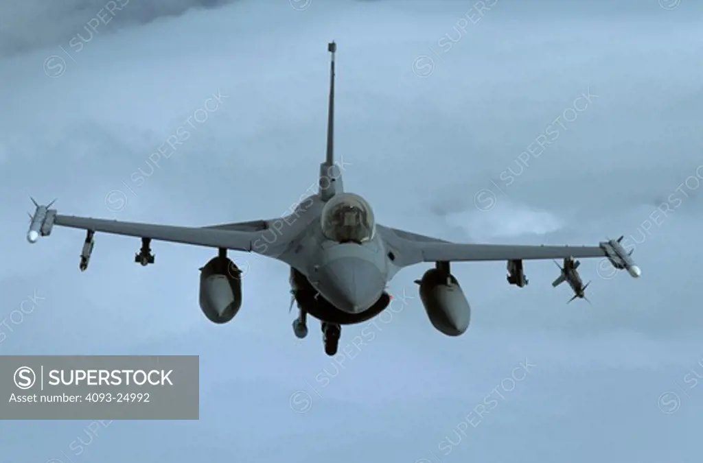 US Air Force Lockheed F-16C with AIM-120 AAMRAM and AIM-9 Sidewinder missiles/ordnance, Harm targeting pod and centerline ECM (electronic counter measures) pod
