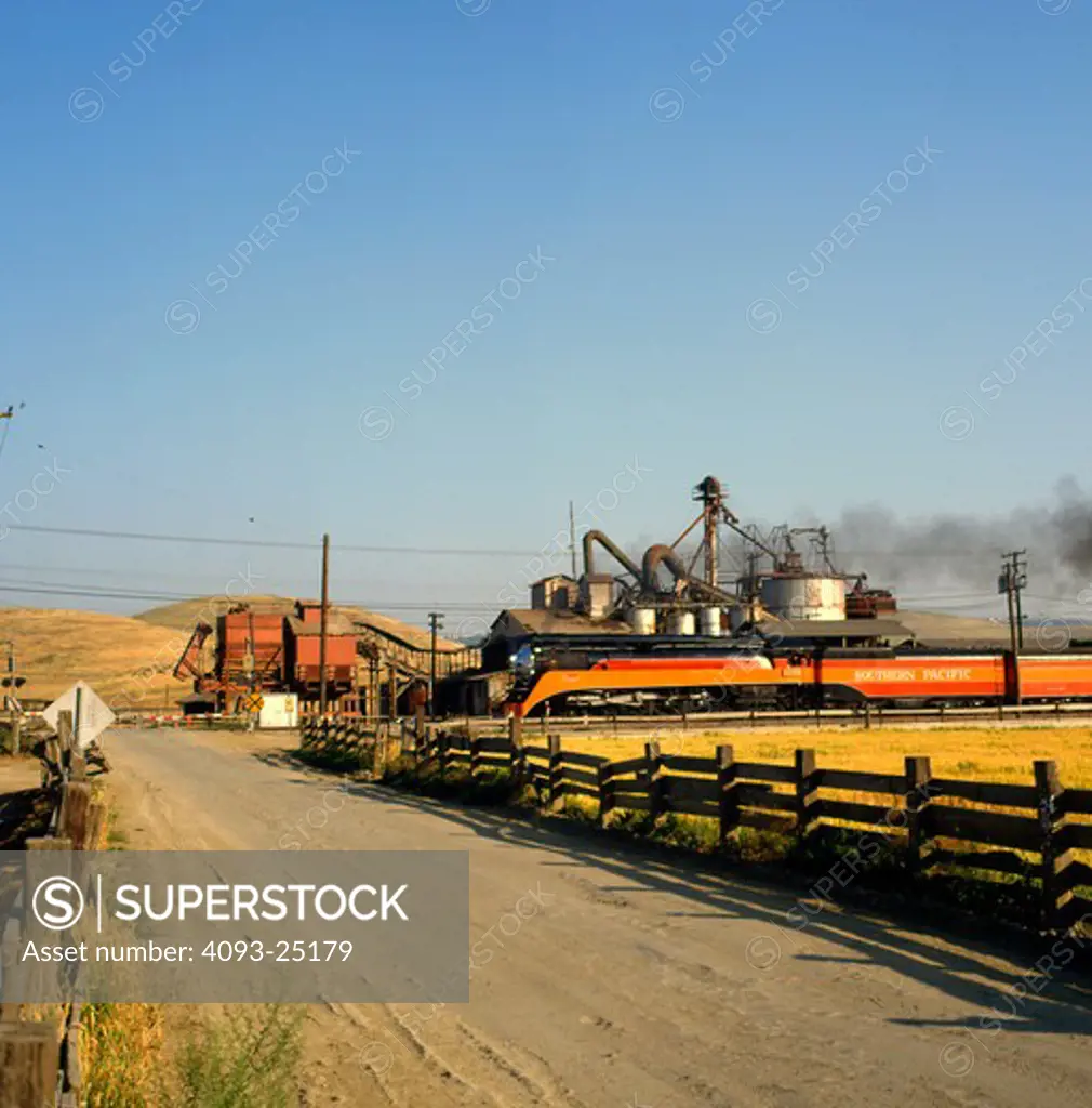 Train passing farmland