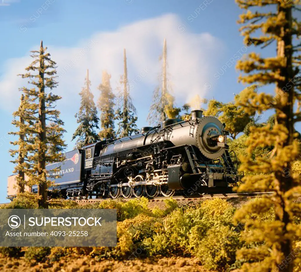 An O scale (1:48 scale) model train made by Overland Models of a Western Maryland decapod or 2-10-0 steam locomotive. Model Train Trains