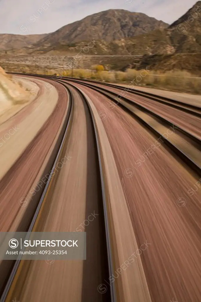 Point of view action of blurred railroad tracks