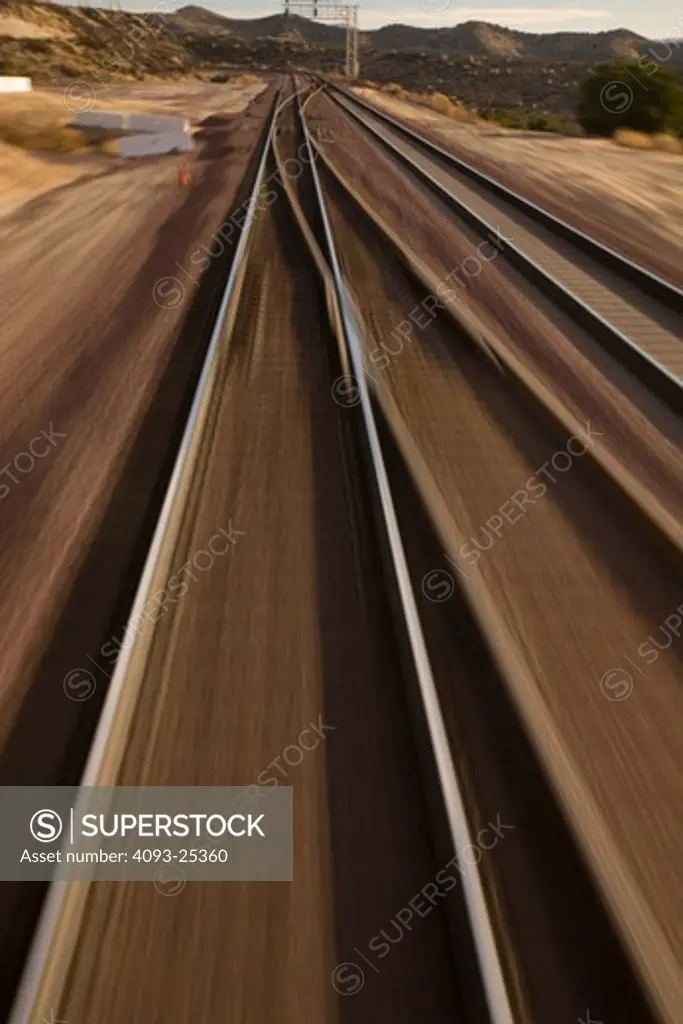Point of view action of blurred railroad tracks