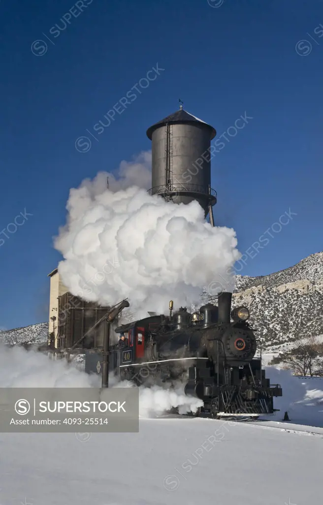 Cloud of steam rising over 1910 4-6-0 engine Steam locomotive number 40