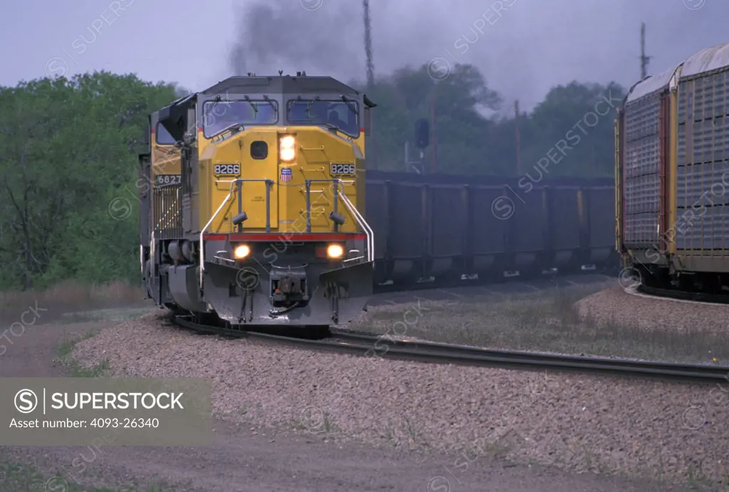 Union Pacific UP 8266 coal train General Motors SD9043AC locomotive curve street