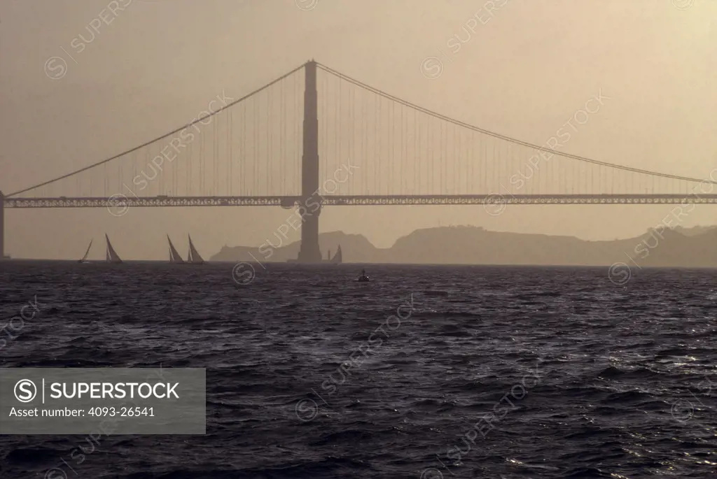 sailboats Golden Gate Bridge San Francisco Bay suspension bridge