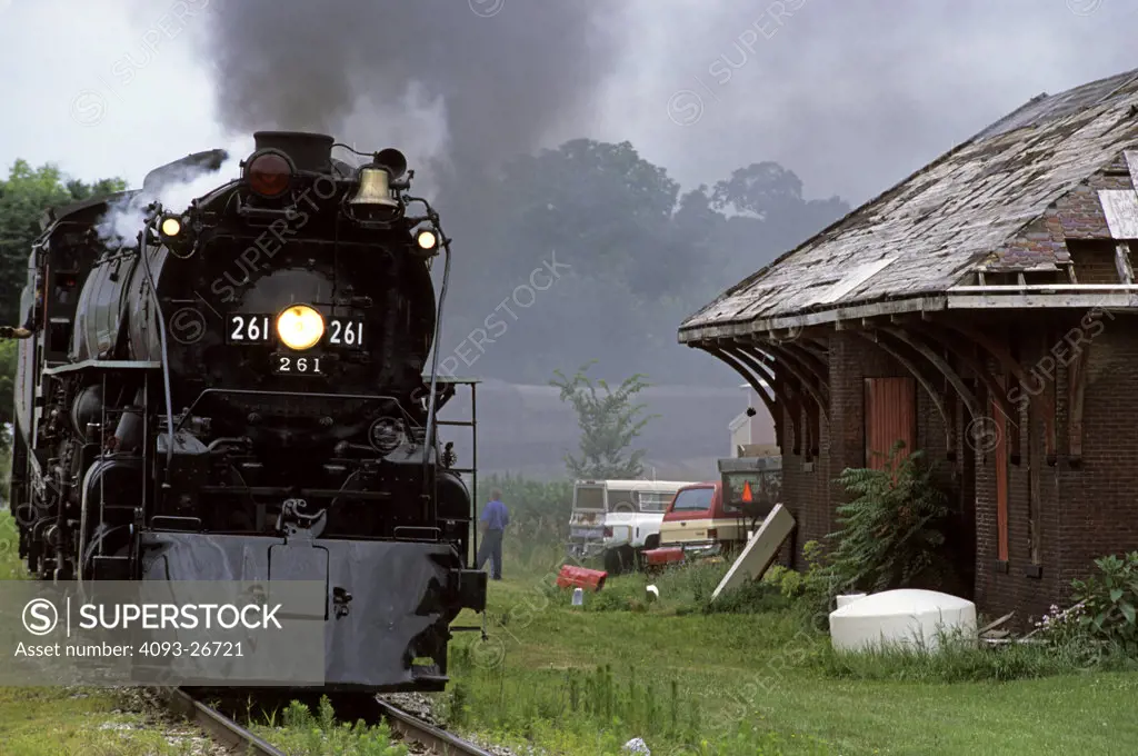 Milwaukee Road 261 steam locomotive black station smoke