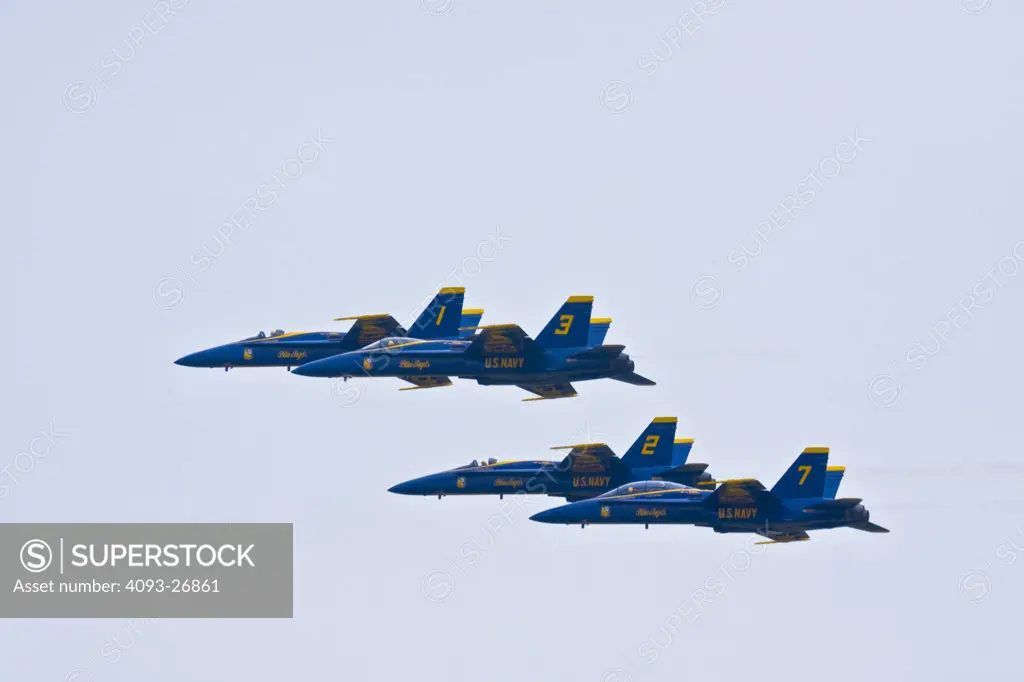McDonnell Douglas F/A-18A and B models Hornet US Navy Blue Angels flight demonstration team side view