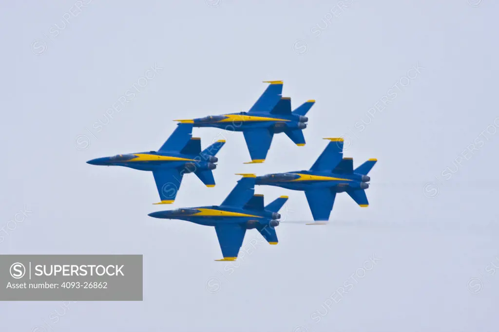 McDonnell Douglas F/A-18A and B models Hornet US Navy Blue Angels flight demonstration team in diamond formation