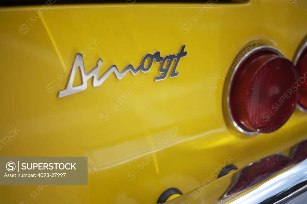 A close up detail shot of a 1969 Ferrari Dino GT