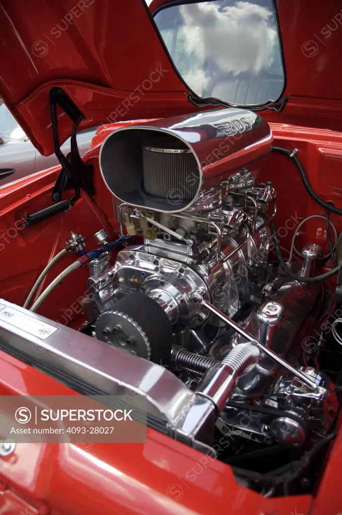 A close up detail shot 1959  Chevrolet big block engine