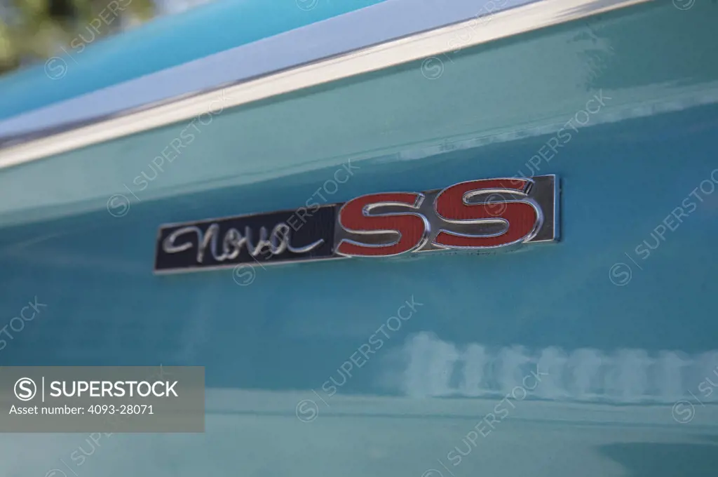 A close up detail shot A close up detail shot of a 1965 Chevrolet Nova SS logo emblem