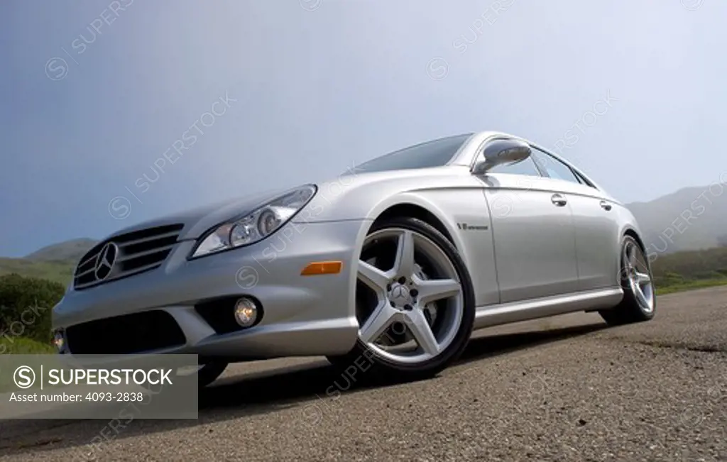 low angle Mercedes Benz 2005 silver CLS 55