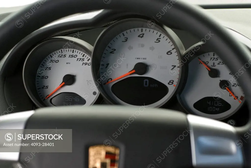 Porsche Cayman S interior up close view of gauges