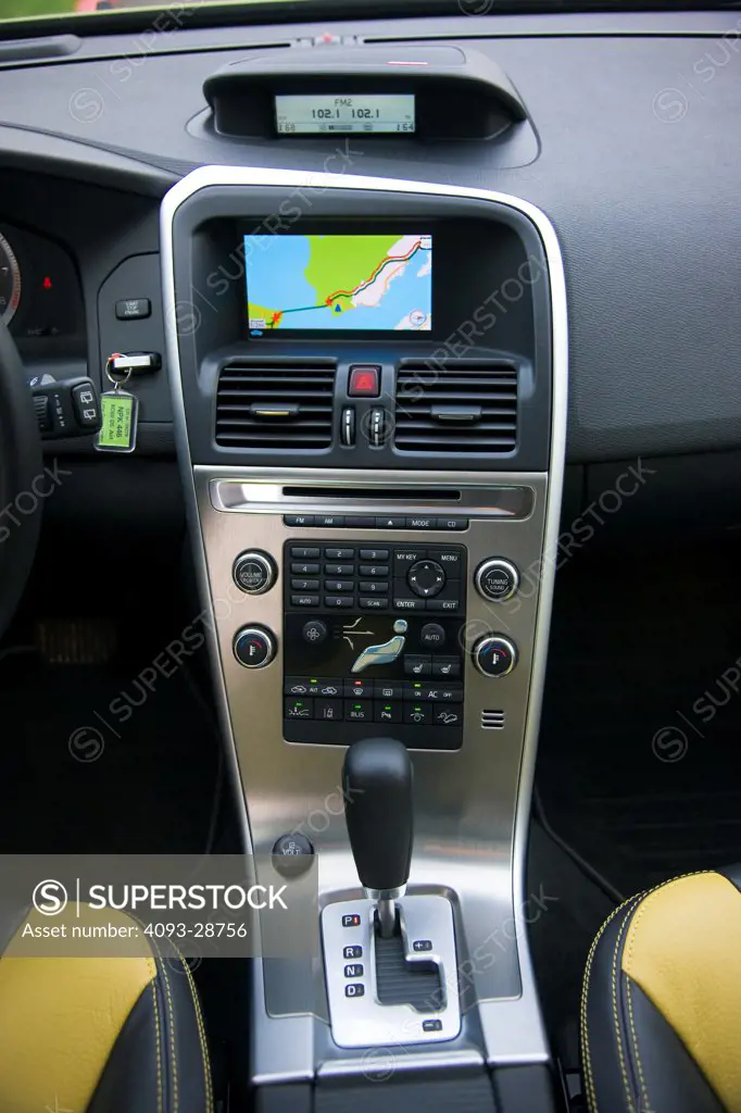 2010 Volvo XC60 interior, close-up on gps and gear stick