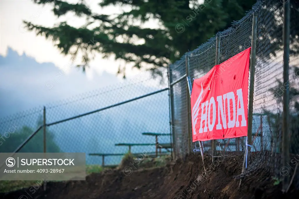 Honda banner at dirt track, Oregon, USA