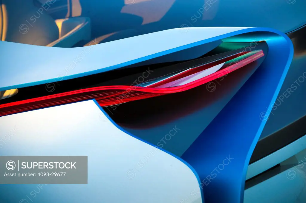 Rear 3/4 detail of a 2012 BMW i8 Concept car. Also known as the BMW Concept Vision Efficient Dynamics vehicle showing the tail light.