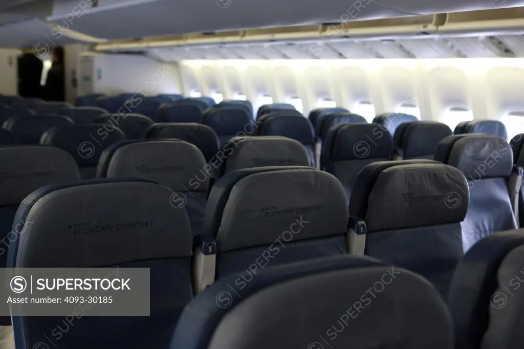Delta Airlines Boeing 777 Interior Showing The Coach Or Economy Section Superstock