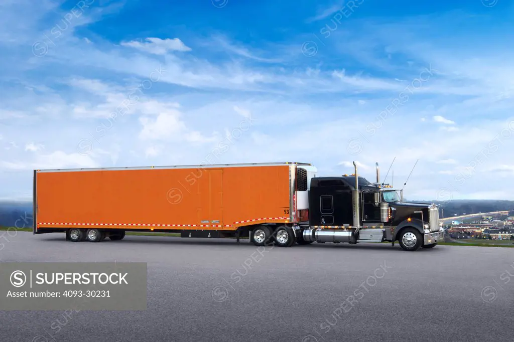 Kenworth Tractor Trailer parked, side view