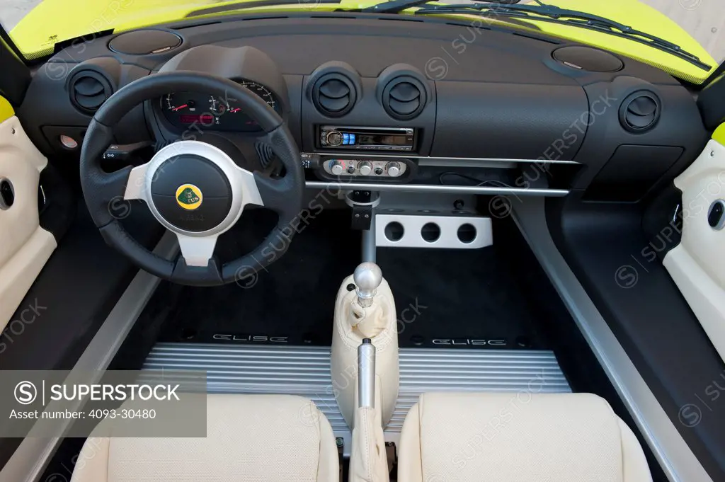 2010 Lotus Elise Supercharged interior, front view of steering wheel and dash