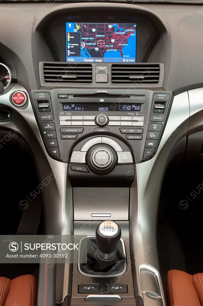 2011 Acura TL SH-AWD interior showing the center console, GPS navigation and gear shift lever