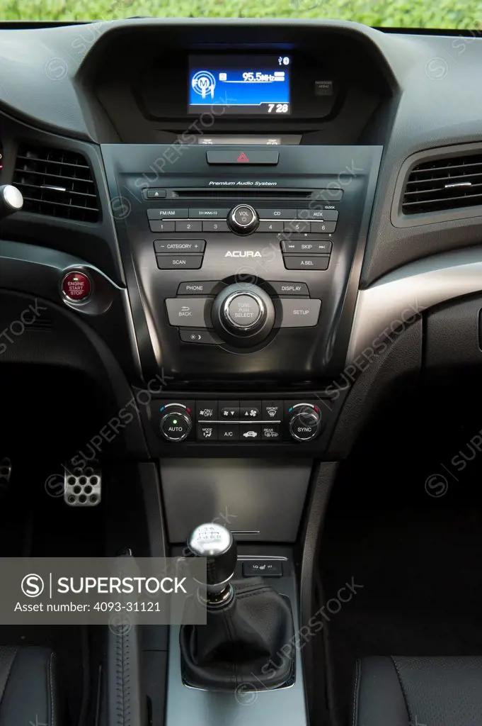 Close-up of the center console of a 2012 Acura ILX