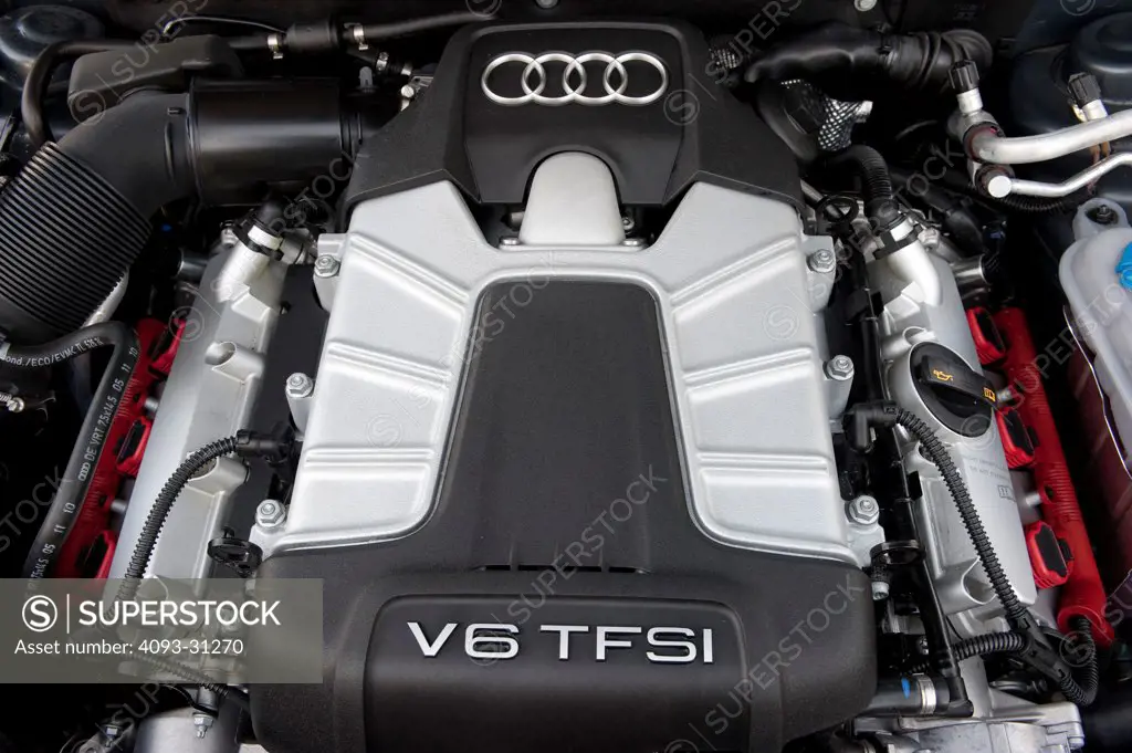 Detail of the engine of a 2012 Audi S4.