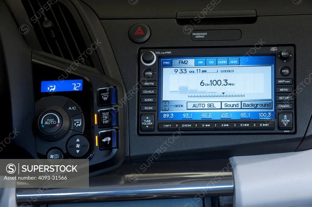Interior view of the stereo screen of a 2012 Honda CRZ