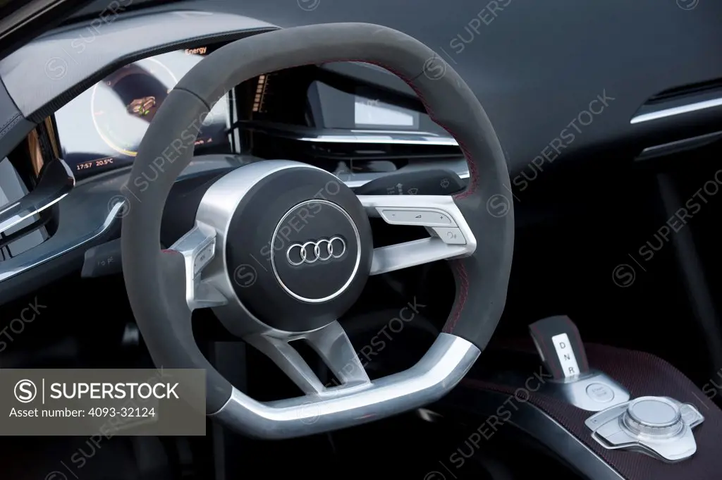 Detail of the steering wheel of the Audi e-tron Spyder Concept