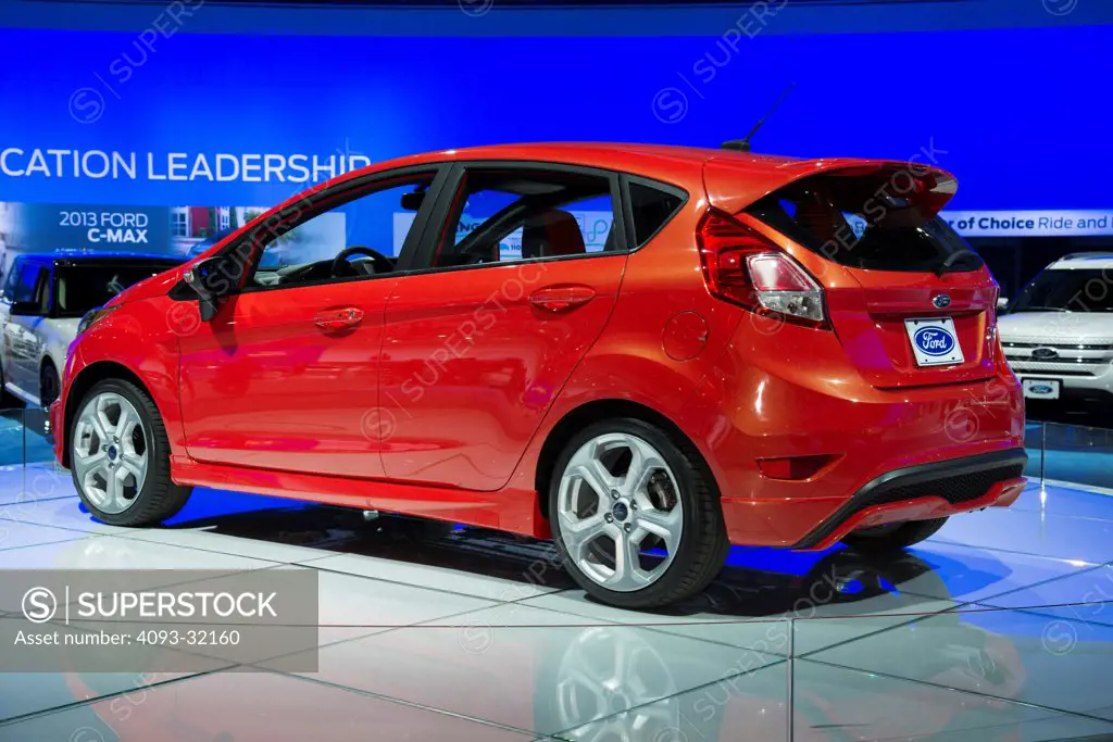 Rear 3/4 view of a 2014 Ford Fiesta ST at the 2012 Los Angeles Auto Show