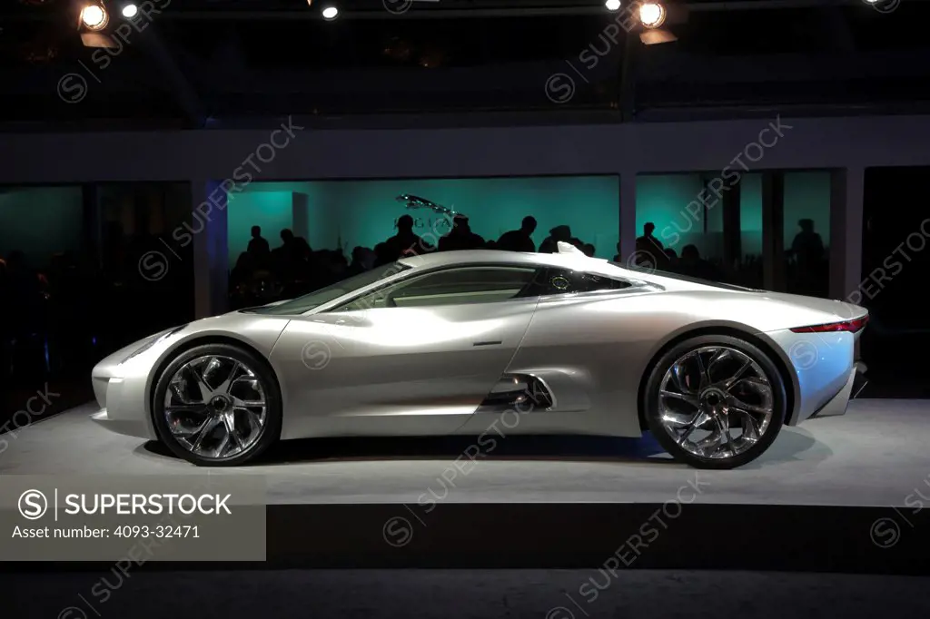 2011 silver Jaguar C-X75 hybrid concept at auto show
