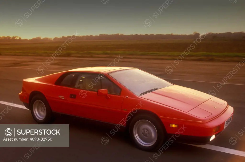 1987 Lotus Esprit Turbo Mk II on country road, front 7/8