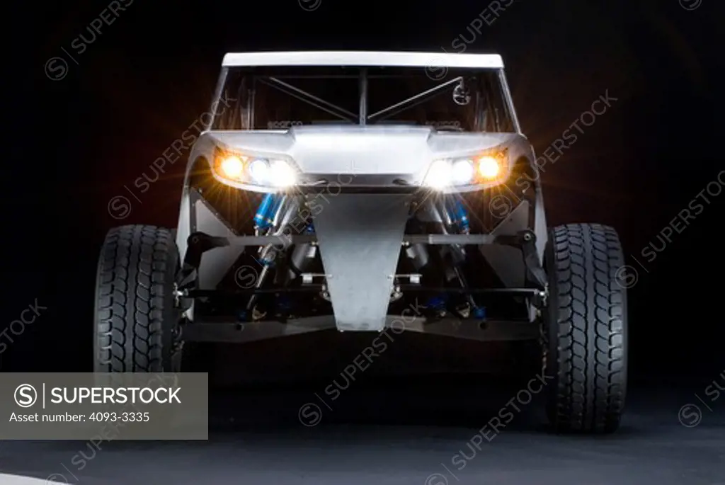 front view looking into the lights of a Baja Racer