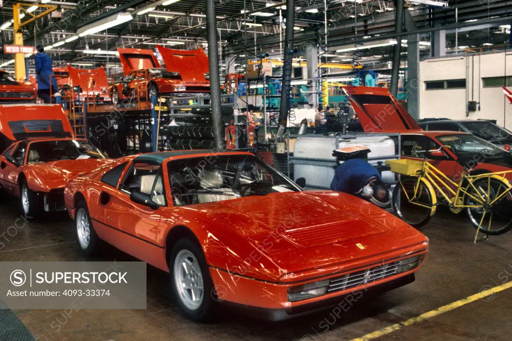 1987 Ferrari 328 during final assembly at the Ferrari Factory.