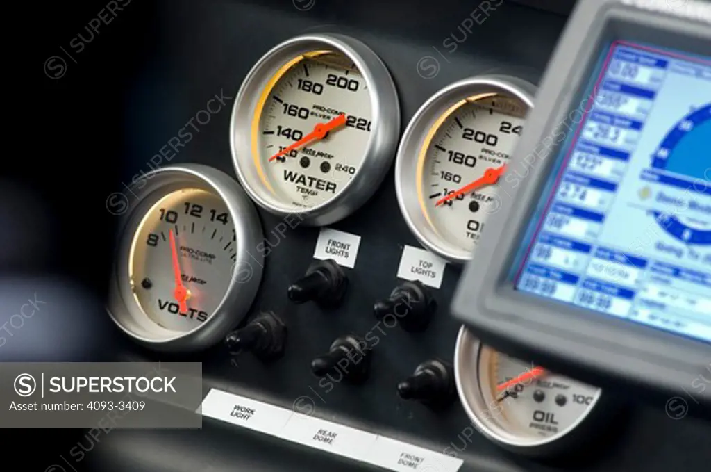 Toyota baja desert race truck interior gauges in the studio