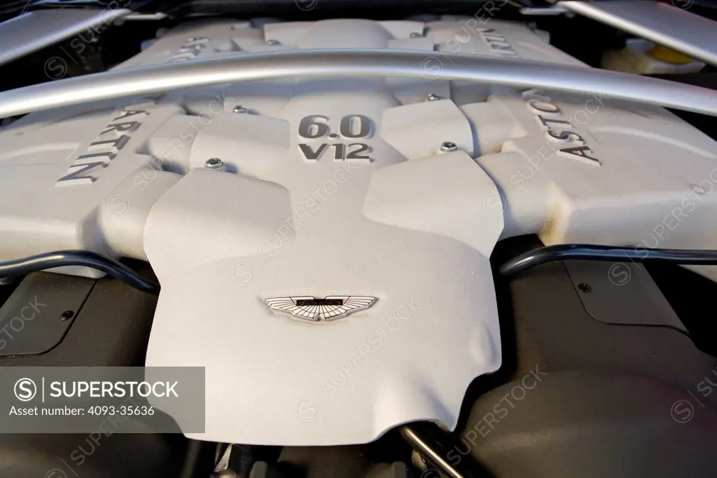 2009 Aston Martin DBS, showing the air intake cover of the 6.0 liter V12 engine